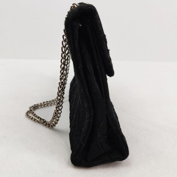 Vintage 1960s MOD Black Brocade Evening Bag Envelope Purse Gold Chain Strap Gem - Picture 4 of 9